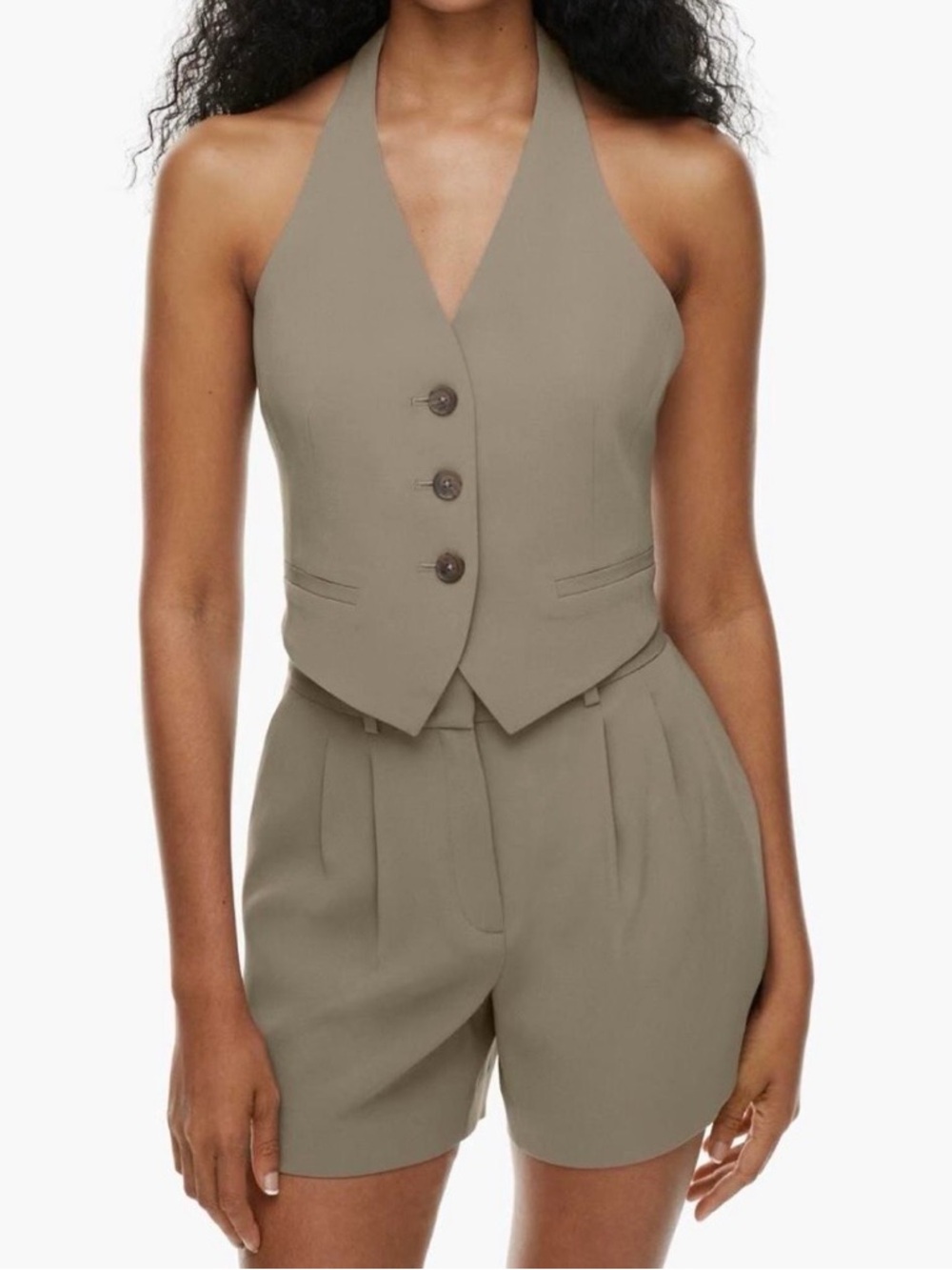 Babaton Taupe Halter Vest & High-Waist Shorts